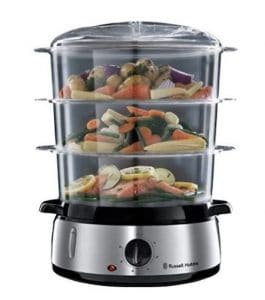 Russell Hobbs Cuiseur Vapeur 10,5L, Digital, Programmable, Cuisson Légumes, Riz, Œufs, Compatible Lave-Vaisselle - 23560-56 Maxicook, Argent et Noir